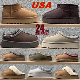 Designer Tasman Slippers Chestnut Fur Slides Tazz New Mules Women Men Ultra Mini Platform Boots Slip-on Shoes Suede Upper Comfort Fall Winter Size 35-45