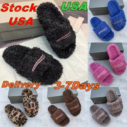 Luxury Triangle Slides Designer Men Women Slippers Ladies Wool Winter Fur Fluffy Furry Warm Letters Sandals Comfortable Fuzzy Girl Paris Flip Flop Slipper Size 35-47