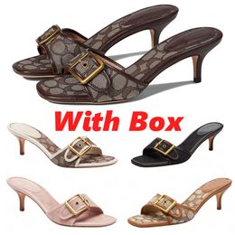 Designer Sandals Women Margot Slides Kitten Heels C Beach Summer Luxury Denim Heel High Leather Slippers Fall Pumps Cute Lady Low Heeled Size 35-42