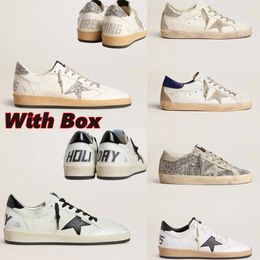 With BOX New Designer Shoes Golden Women Super Star Brand Men New Release Italy Sneakers Sequin Classic White Dirty Casual Shoe Lace Up Woman Man