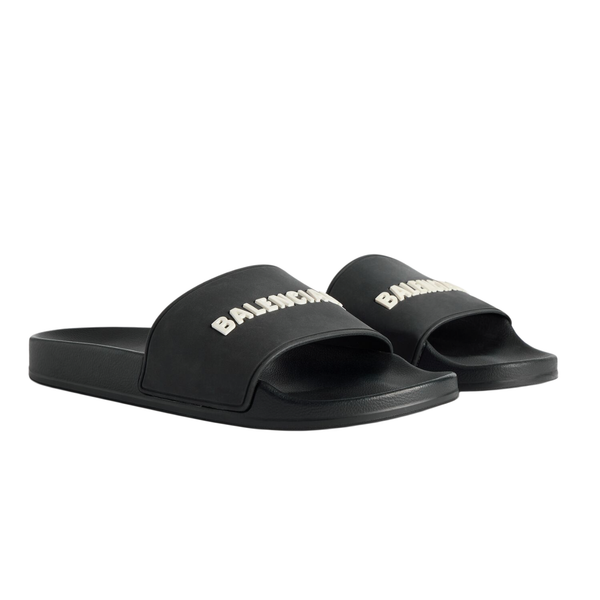 Men Women Black Pool Slides, 3D Letter Design Rubber Sandals, Comfortable Summer Slippers for Beach Vacation, Casual Indoor Outdoor Slip On Shoes