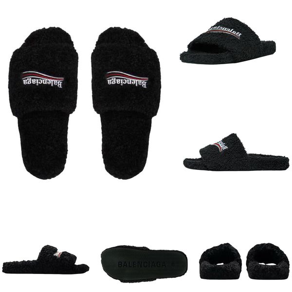 Fashion Sandals Wool integrated women men slippers with soft plush open toe fur slippers fuzzy and fluffy home shoes indoor outdoor slippers
